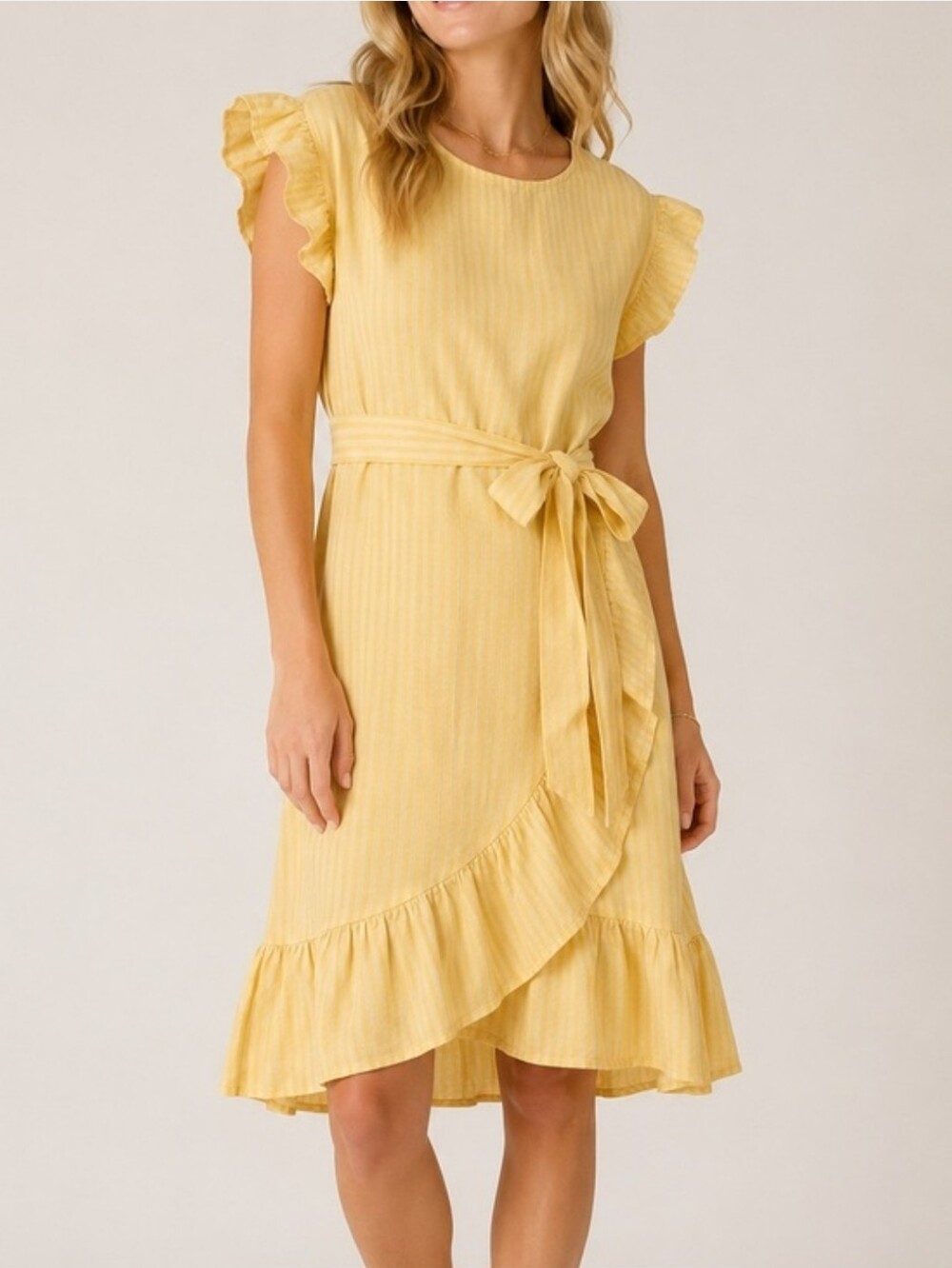 Women's Yellow Ruffle-Trim Short Dress